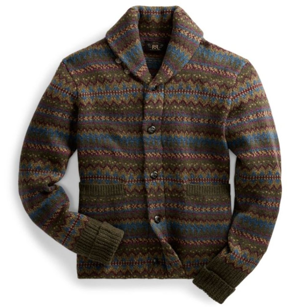 RRL Ralph Lauren Fair Isle Wool Blend Sweater Cardigan-MEN- S